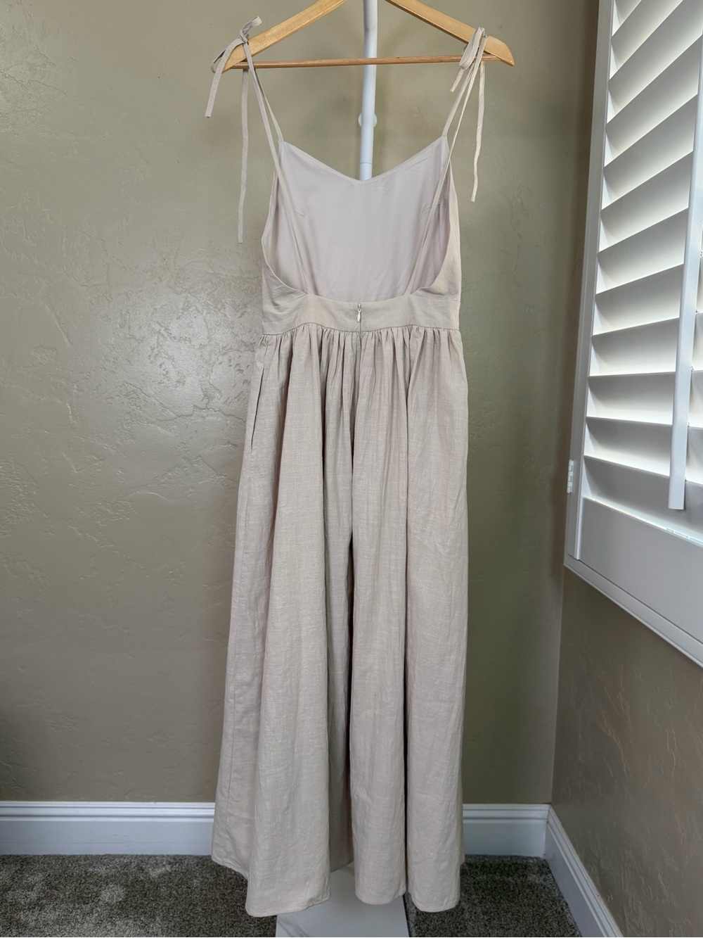 Commense Oatmeal Beige Tie-Shoulder Backless 100% Cotton Maxi Dress Small NWT - Picture 7 of 11